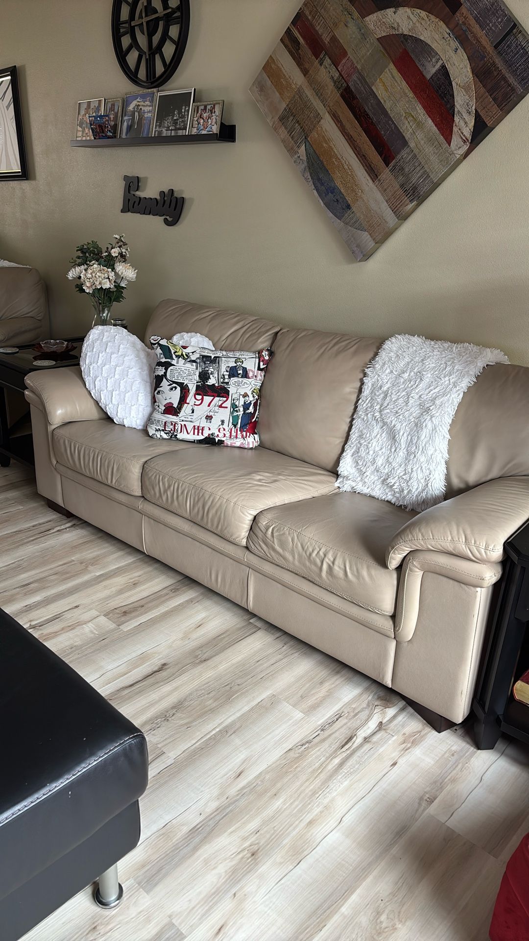 Sofa, Loveseat, Accent Chair & Leather Coffee Table - $500