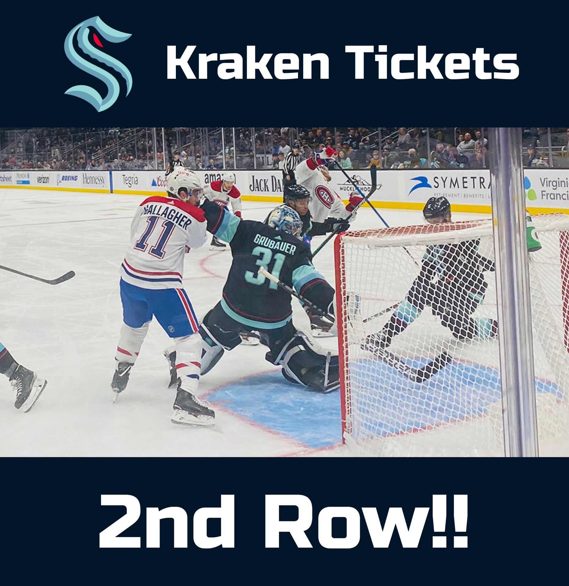 2 Seattle Kraken NHL Tickets- 2nd row GLASS- All Games Available 