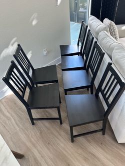6 IKEA KAUSTBY Solid Wood Dining Chairs - Black - Set of 6