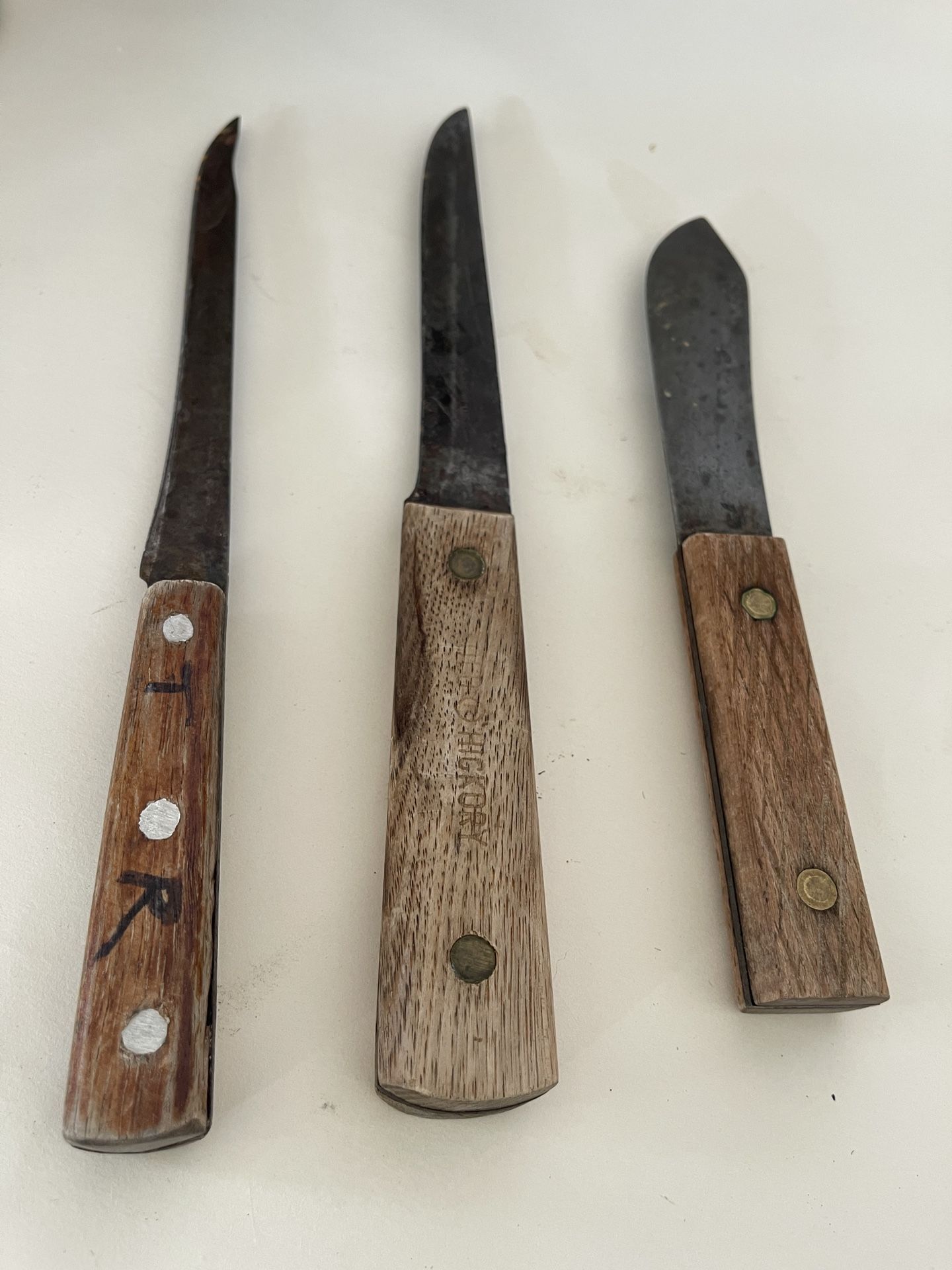 lot of 3 antique & vintage high carbon steel kitchen butcher knives