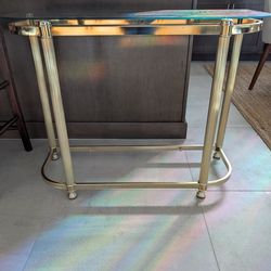 Hollywood Regency vintage brass and glass console table