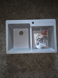 Stonehaven 33 in. Drop-In 60/40 Double Bowl Gray Ice Granite Composite Kitchen Sink with Gray Strain