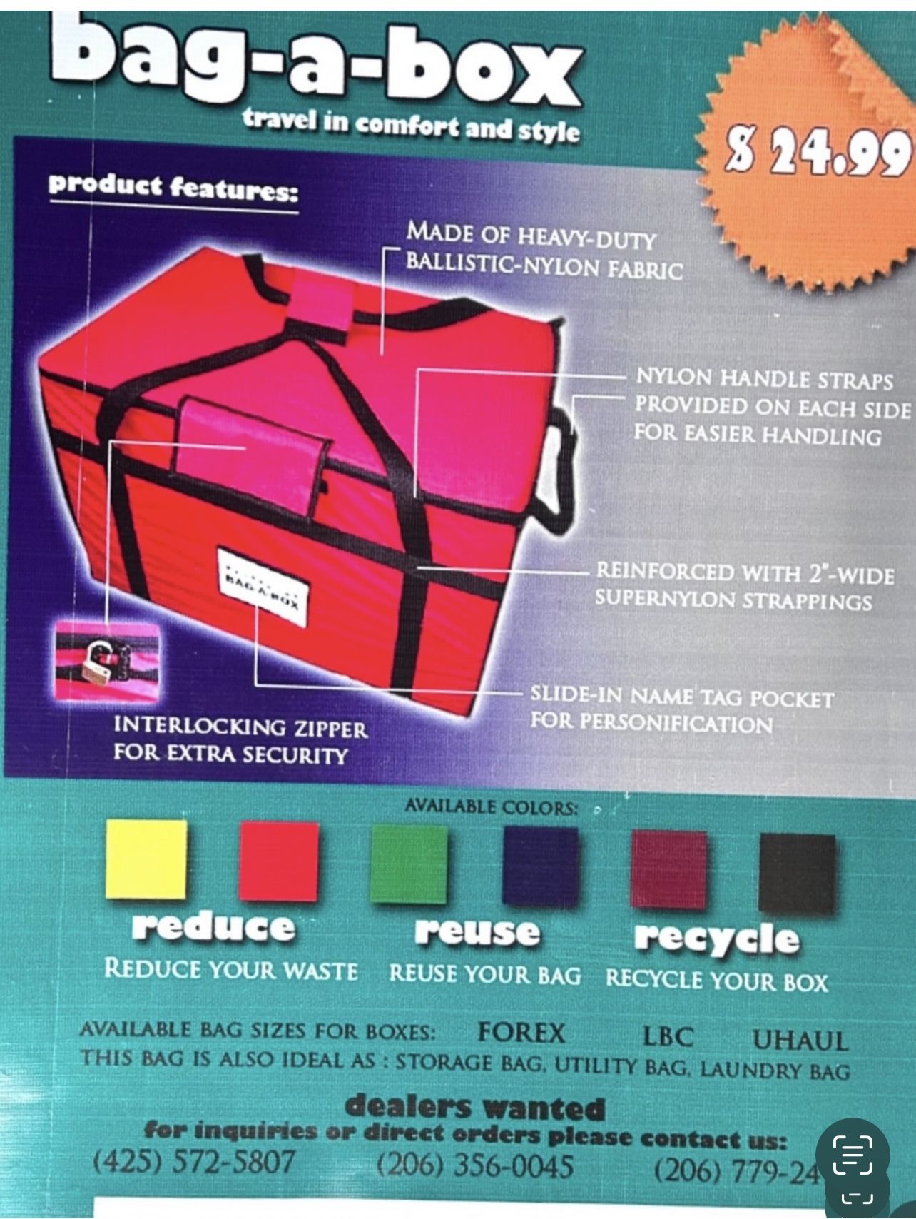 Heavy Duty Pack It All Travel/Camping Bag , Fits 18x18x24” Box