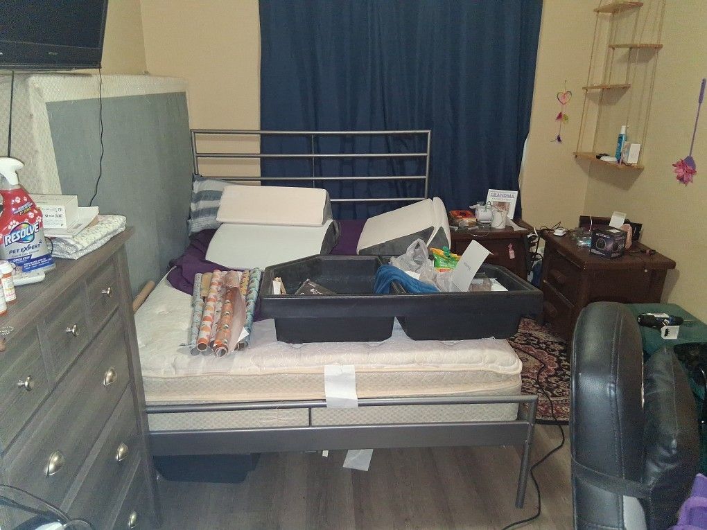 Free Queen Size Bed Frame, Matress, And Box Spring Please Read Below