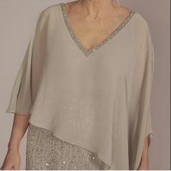 Oleg Cassini Beaded Gown With Caplet Sz 2