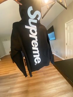 Supreme Black Hoodie with Large Logo Satin Applique