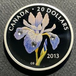 Canada 2013 $20 Colored $ 5 Dollars Silver Coin: Blue  Iris