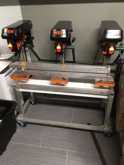 3 Table Drill On Aluminum Table With Wheels