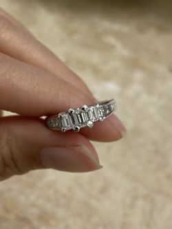 14k White gold emerald cut diamond engagement ring