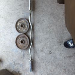 Olympic Curl Bar And A Pair Of 22lbs Olympic Discs 
