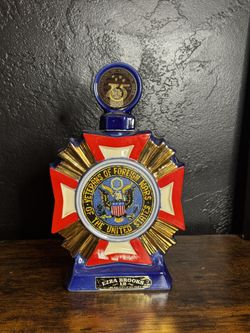 Vintage Ezra Brooks Decanter Veterans of Foreign Wars 1973 Empty Liquor Bottle