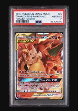 CHARIZARD & BRAIXEN GX 2019 POKEMON SUN & MOON 22 COSMIC ECLIPSE PSA 10 TAG TEAM