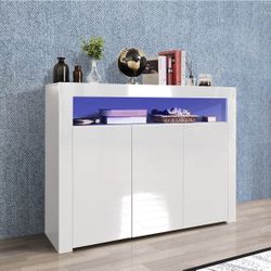 Modern Sideboard Cabinet with LED Light, White 