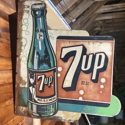 RARE VINTAGE Double Sided 7 UP Sign