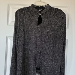 Elegant Onyx Black And Silver Glitters Cardigan Jacket With Tank Top