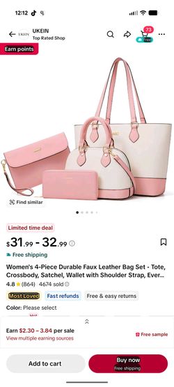 4-Piece Faux Leather Handbag Set Pink and White