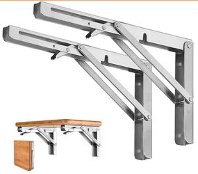 Storystore Folding Shelf Brackets - 16 Inch Heavy Duty Stainless Steel Collapsible Shelf Bracket for Bench Table, Space Saving DIY Bracket, Max Load: 