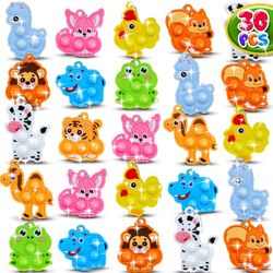 30pcs Animal Mini Pop Keychain, Party Favors, Treasure Box Toys for Classroom, Goodie Bag Stuffers for Kids, Prize Box Toys for Kids Classroom, Pop it