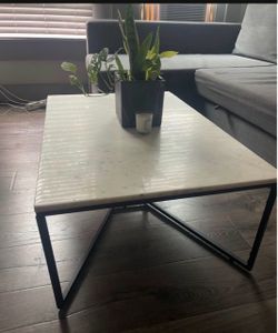 Marble Top Coffee Table with Black Metal Base