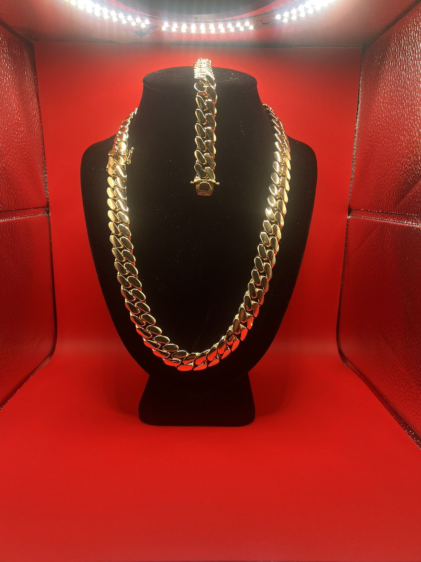 15mm Cuban Link & Bracelet Set -18k Gold Plated