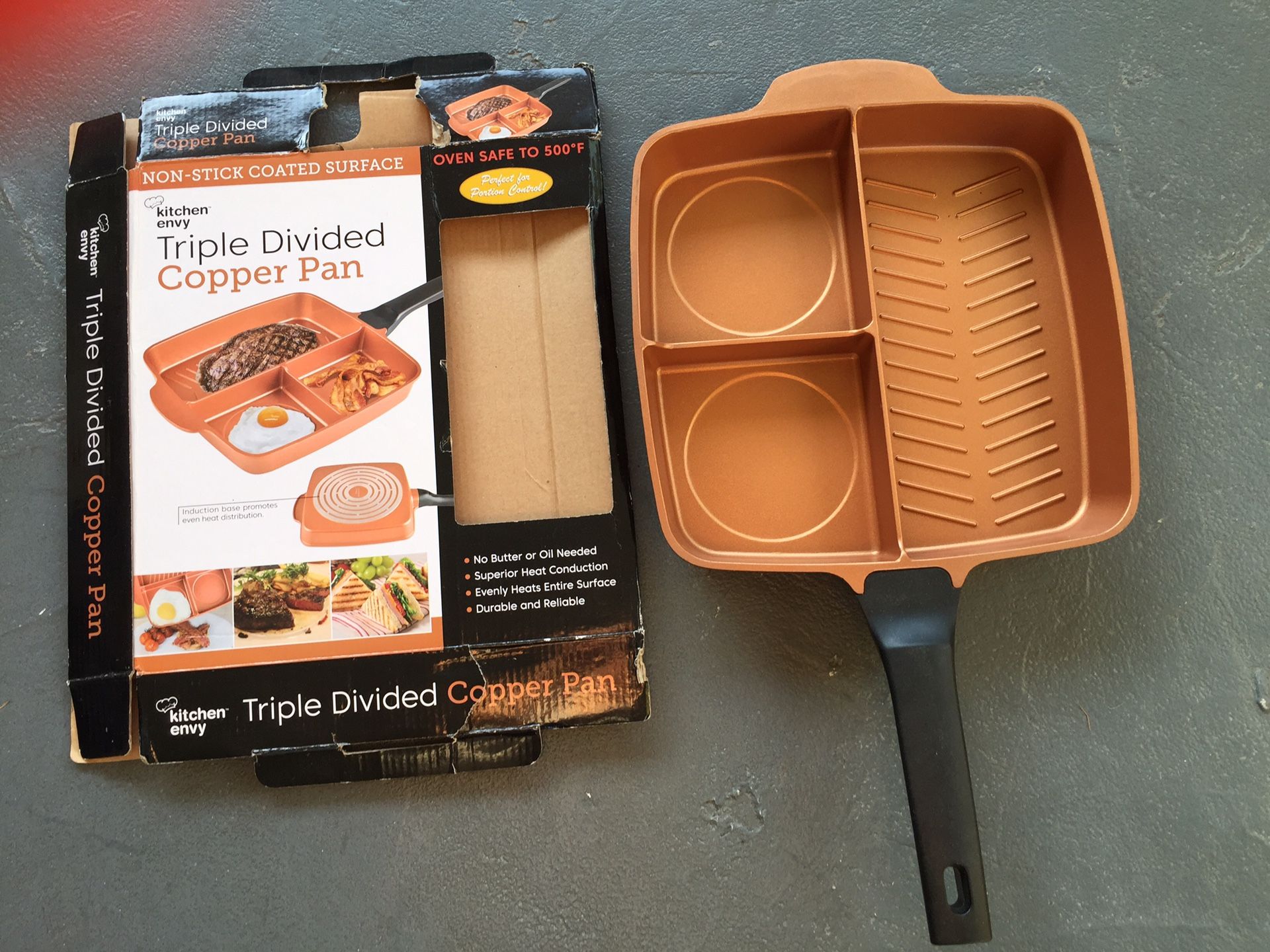 Triple divided copper pan
