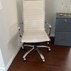 White Leather Chrome Office Chair