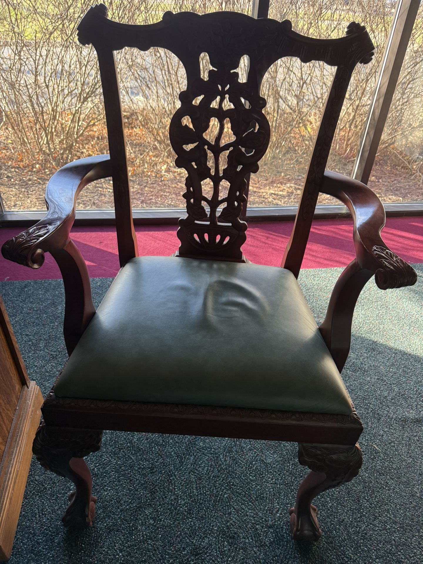 Antique wooden table with drawers and 2 matching antique wood chairs