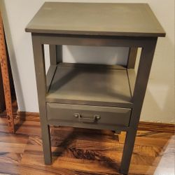 Grey End Table With Drawer & Shelf | Wood Furniture | Side Table 