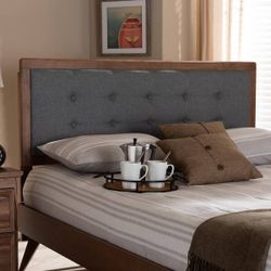 Mid-Century Wood Tufted King Headboard in Dark Gray