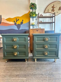 Green Nightstands / Side Tables / Variety of Styles & Sizes / Pair of End Tables