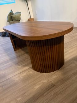 Modern Walnut Coffee Table with Fluted Base & Storage
