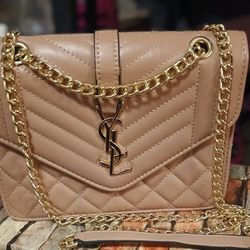 Yves Saint Laurent Beige Quilted Crossbody Bag with Gold Chain
