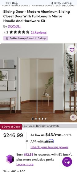 Brand new 48" x 80" Sliding Closet Mirror White