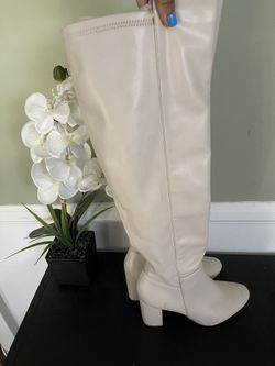White Thigh High Heel Boots