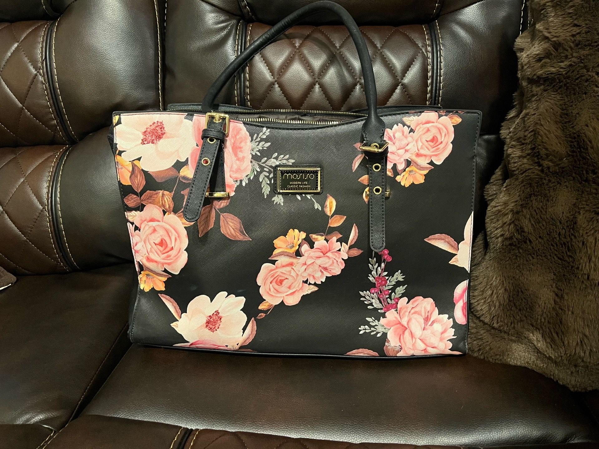MOSISO 17.3 inch Laptop Tote Bag Leather Peony Briefcase