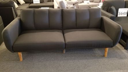 Brand new 81" x 44" black linen split fold sofa futon