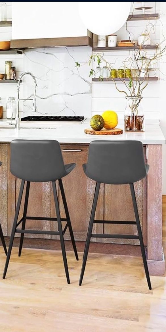 Metal Counter Height Bar Stool Faux Leather Bucket Bar stool with Back Counter Stool
