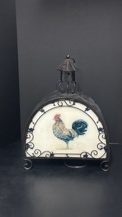 Folk art Arched Lamp with rooster Shabby Chic