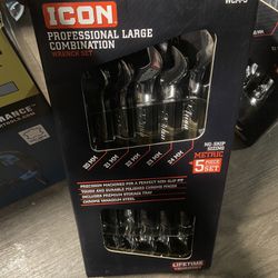 Icon Professional Large Combination Wrench Set 5 Piece Set Metric