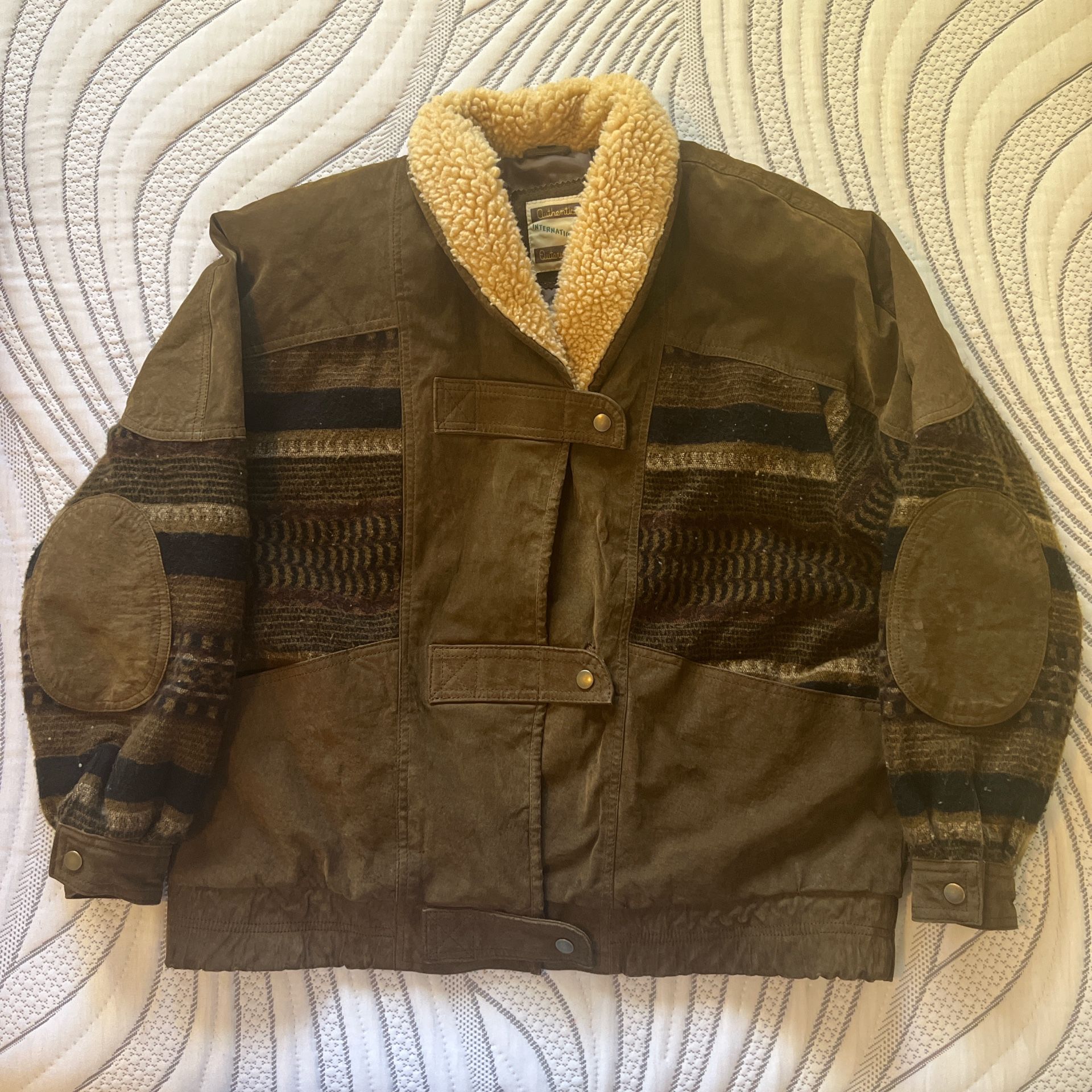 Vintage 80s Style Leather Wool Jacket