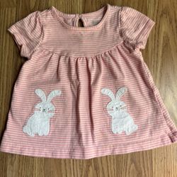 Carter's Girls 6 Months Pink Easter Bunny Rabbit Top Shirt Pink Striped