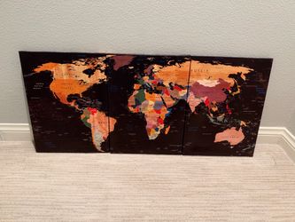 3-Panel World Map Canvas Wall Art