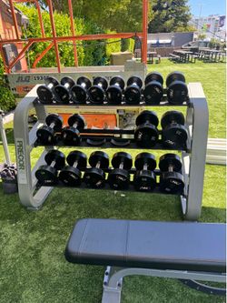 comercial grade dumbbells  , precor dumbbell rack and bench
