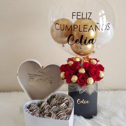 Arreglos Para San Valentin Personalizados - Custom Made Valentine's Day Arrangement Balloon Roses Chocolates 