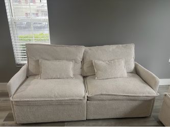Brand New Pull-Out Sleeper Sofa Bed With USB Ports- White Corduroy- Pickup Only