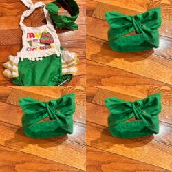 D2dy  Baby Girl Christmas ruffed green Romper Halter Backless with Headband 9-12