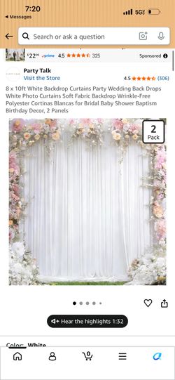 8 x 10ft White Backdrop Curtains Party Wedding Back Drops White Photo Curtains Soft Fabric Backdrop Wrinkle-Free Polyester Cortinas Blancas for Bridal