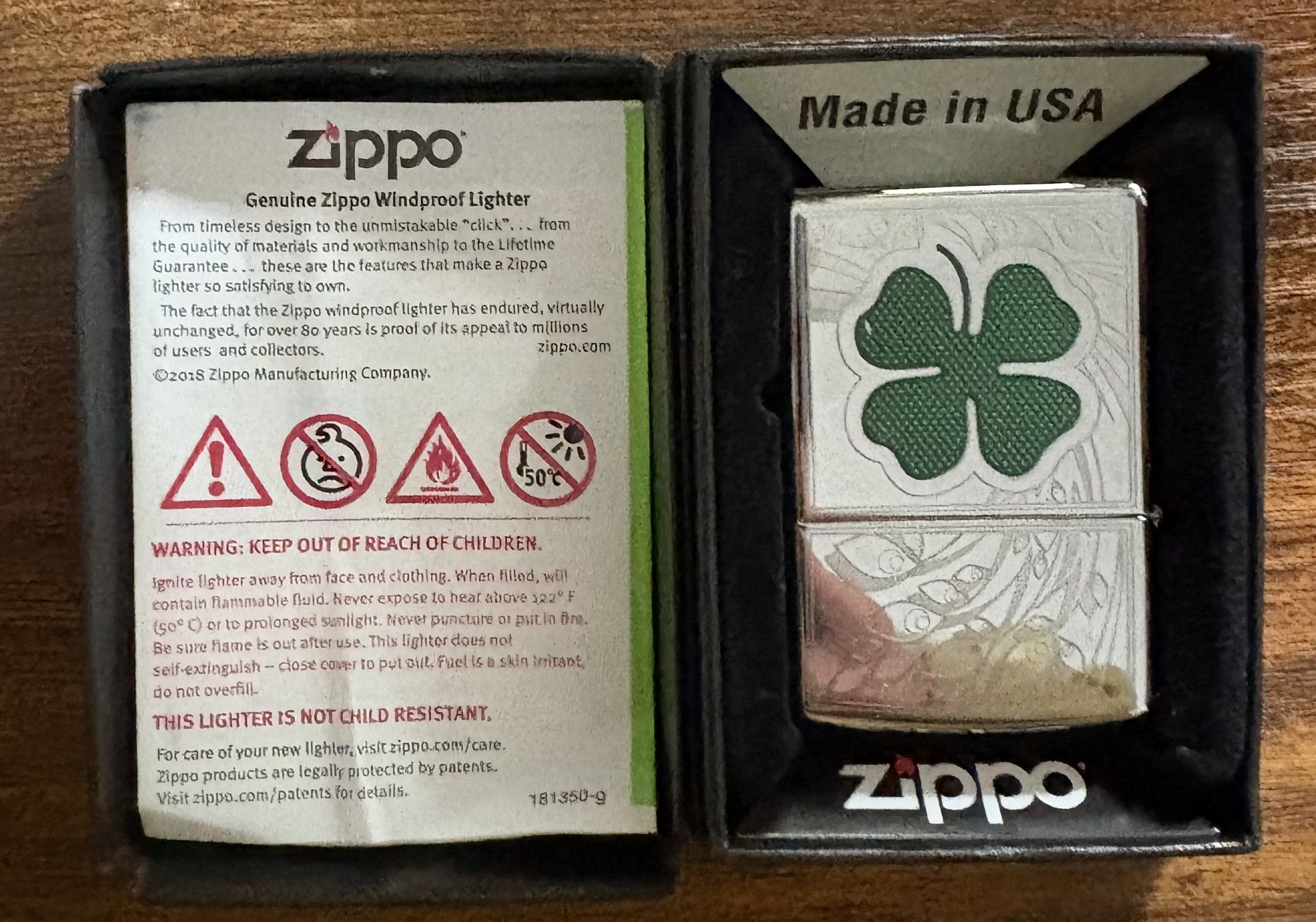 Zippo Lighter Lucky 4 Leaf Clover