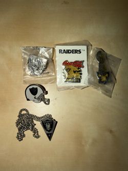 Vintage LA/Oakland Raiders Lot - Pins & Necklace (3 Sealed!)