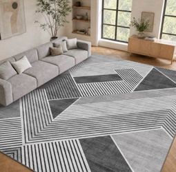 9 FT x 12 FT Modern Gray Stripe Neutral Area Rug, Washable Non Slip Low Pile Carpet - $120